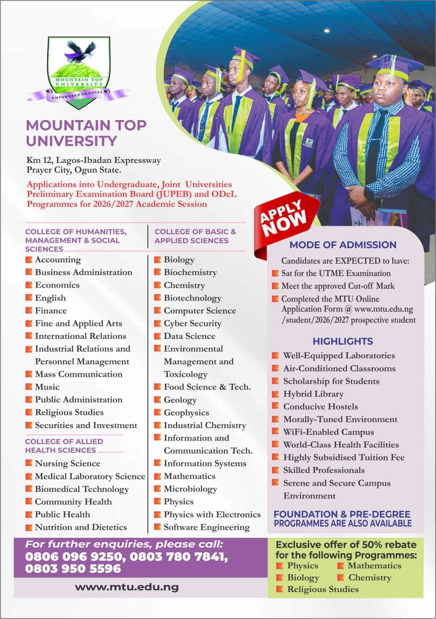 ADMISSION FOR THE 2026/2027 ACADEMIC SESSION